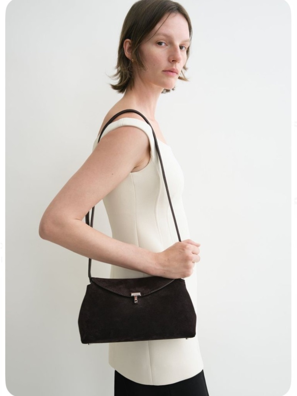 TOTEME T-Lock Clutch crossbody bag in Suede Espresso